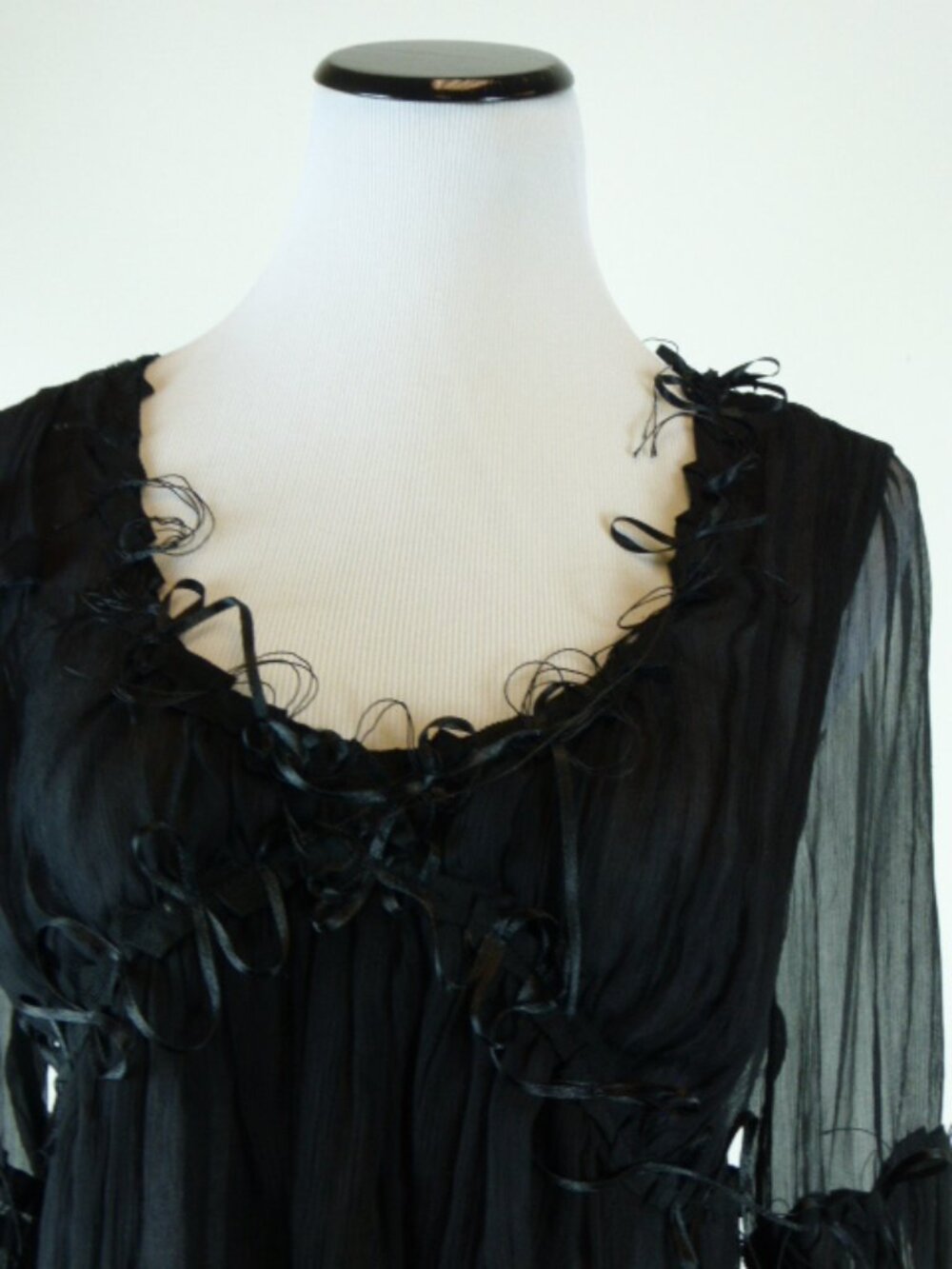 Max Studio Special Edition MAX AZRIA SILK Sheer black ribbon top M baby doll - Picture 3 of 5